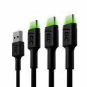 Kabel USB-C Typ C 3x 1,2m LED Green Cell Ray, szybkie ładowanie Quick Charge 3.0