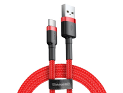 Kabel USB do USB-C Baseus Cafule 2A, Quick Charge 3.0, 200 cm, Transmisja danych 480Mb/s, Mocny oplot, Czerwony kolor