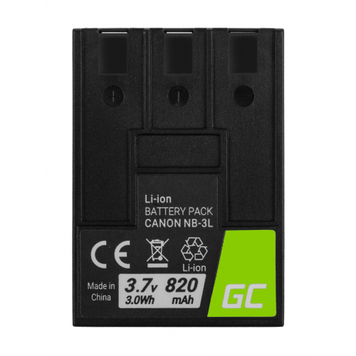 Akumulator Bateria Green Cell ® NB-3L do Canon Digital IXUS II/Iis i5 L3 30 D30 600 750 PowerShot SD10 SD100 SD550 3.7V 820mAh