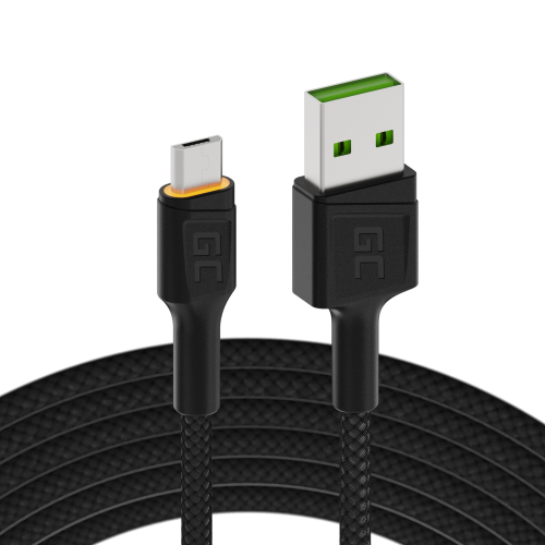 Kabel Przewód Green Cell GC Ray USB - Micro USB 200cm z pomarańczowym podświetleniem LED, szybkie ładowanie Ultra Charge, QC 3.0