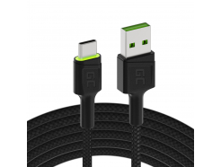 Kabel Przewód Green Cell GC Ray USB - USB-C 200cm z zielonym podświetleniem LED, szybkie ładowanie Ultra Charge, QC 3.0