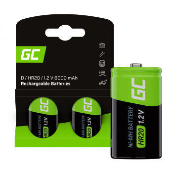 Baterie Akumulatorki 2x D R20 HR20 Ni-MH 1.2V 8000mAh Green Cell