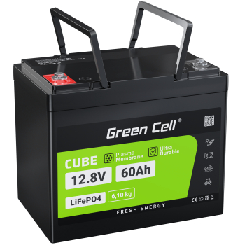 Akumulator litowo-żelazowo-fosforanowy LiFePO4 Green Cell 12V 12.8V 60Ah do paneli solarnych, kamperów oraz łodzi