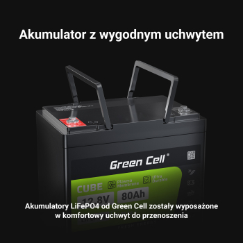 Akumulator litowo-żelazowo-fosforanowy LiFePO4 Green Cell 12V 12.8V 80Ah do paneli solarnych, kamperów oraz łodzi