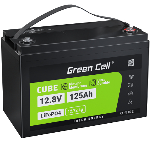 Akumulator litowo-żelazowo-fosforanowy LiFePO4 Green Cell 12V 12.8V 125Ah do paneli solarnych, kamperów oraz łodzi