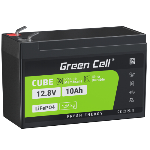Akumulator litowo-żelazowo-fosforanowy LiFePO4 Green Cell 12V 12.8V 10Ah do paneli solarnych, kamperów oraz łodzi