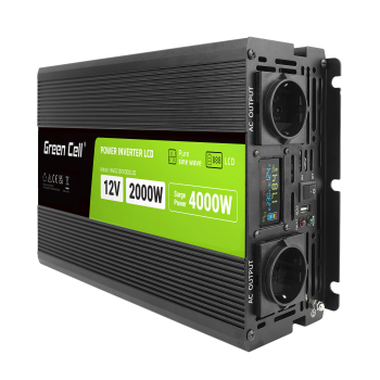 Przetwornica napięcia Green Cell PowerInverter LCD 12 V 2000W/40000W Przetwornica czysty sinus z wyświetlaczem